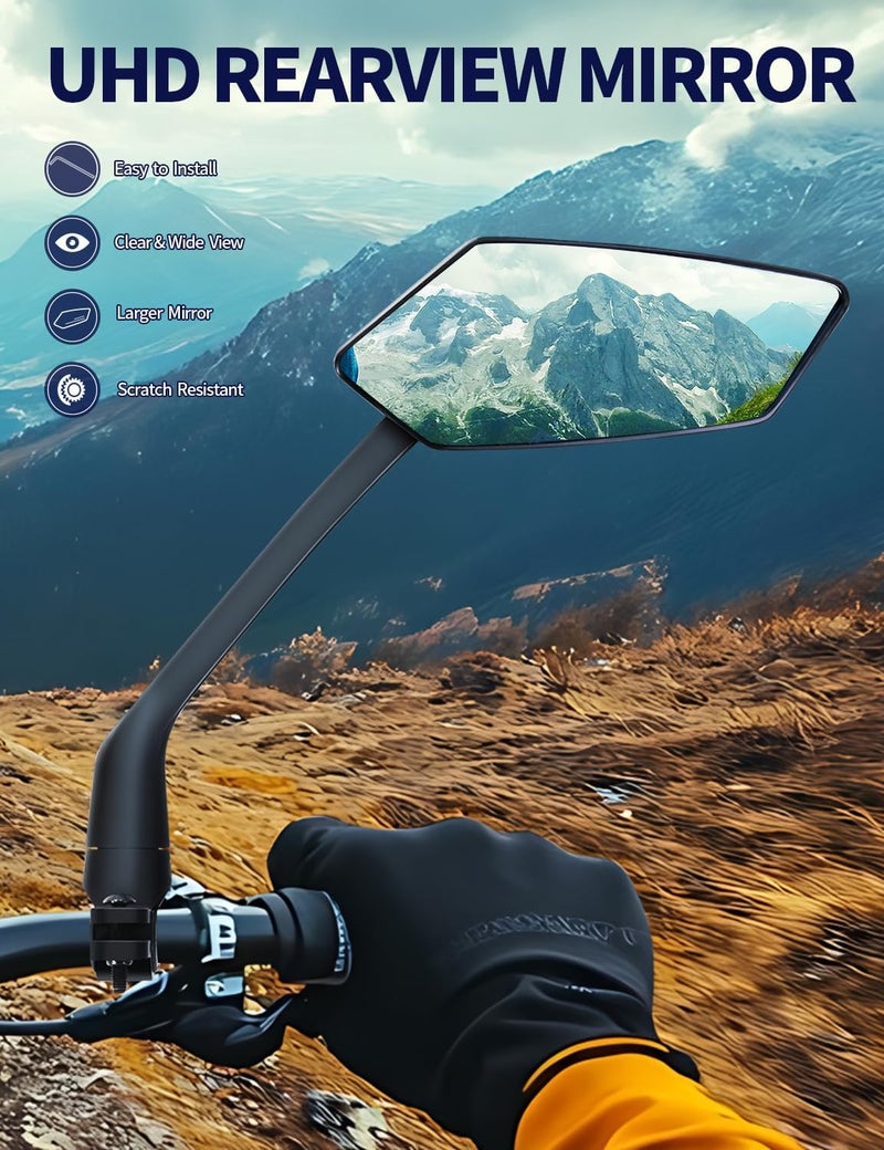PAULTEMP 2 Pack Anti-Glare Convex Handlebar Bike Mirror with 2 Reflective Stickers, Wide Angle UHD Rearview Glass, Safe Universal Accessories for Bicycle Ebike Scooter Motorcycle Snowbike - Image 2